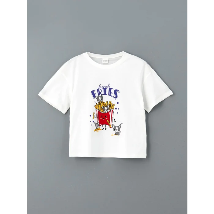 LCW Kids Beyaz Bisiklet Yaka Kız Çocuk Şortlu Pijama Takımı