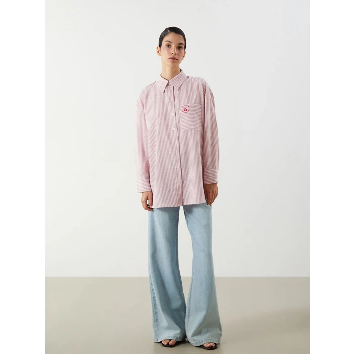LCW Modest Pembe Kiraz Nakışlı Oversize Kadın Gömlek Tunik
