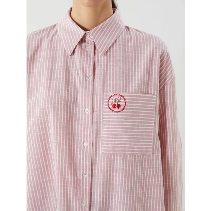 LCW Modest Pembe Kiraz Nakışlı Oversize Kadın Gömlek Tunik