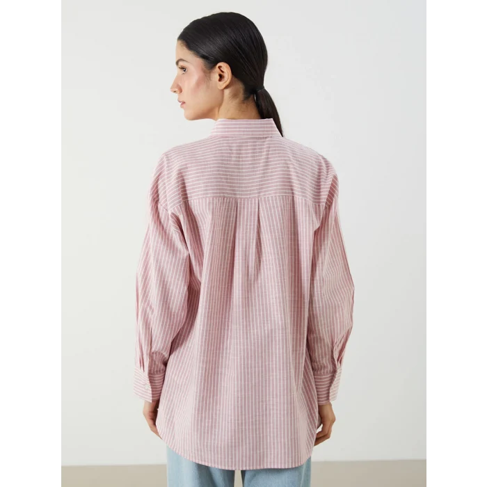LCW Modest Pembe Kiraz Nakışlı Oversize Kadın Gömlek Tunik