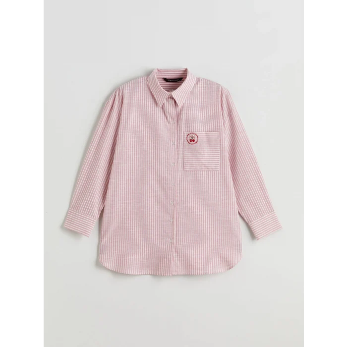 LCW Modest Pembe Kiraz Nakışlı Oversize Kadın Gömlek Tunik