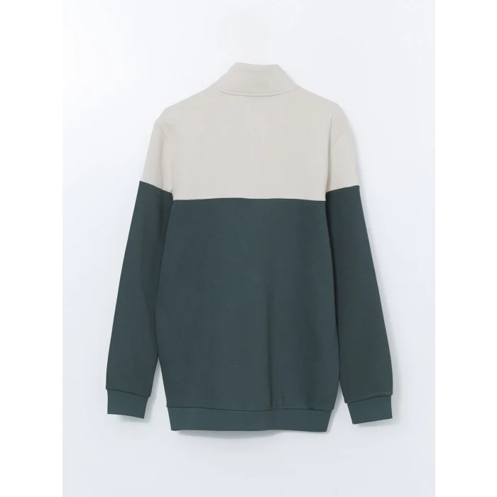 LCWAIKIKI Classic Yeşil Dik Yaka Uzun Kollu Renk Bloklu Erkek Sweatshirt