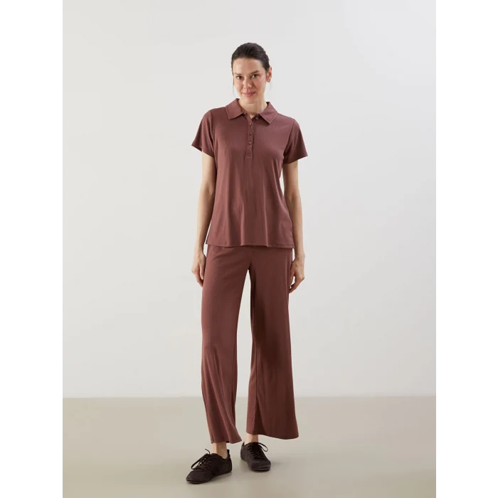 LCWAIKIKI Classic Kahverengi Beli Lastikli Geniş Paça Kadın Pantolon