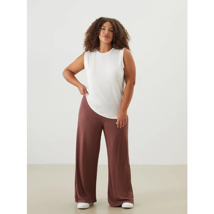 LCWAIKIKI Classic Kahverengi Beli Lastikli Geniş Paça Kadın Pantolon