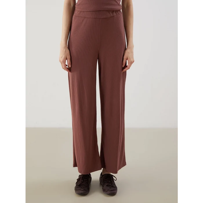 LCWAIKIKI Classic Kahverengi Beli Lastikli Geniş Paça Kadın Pantolon