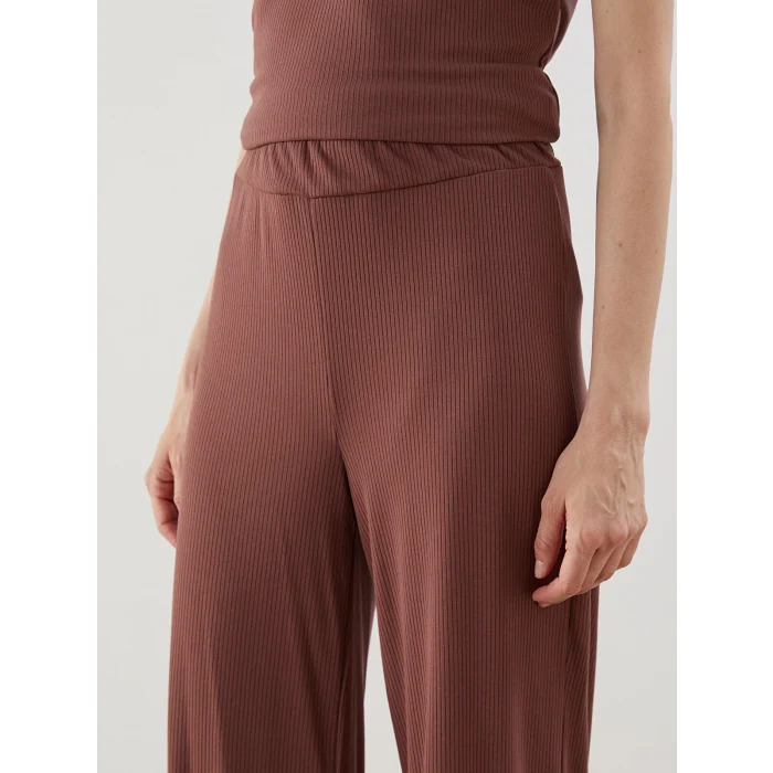 LCWAIKIKI Classic Kahverengi Beli Lastikli Geniş Paça Kadın Pantolon