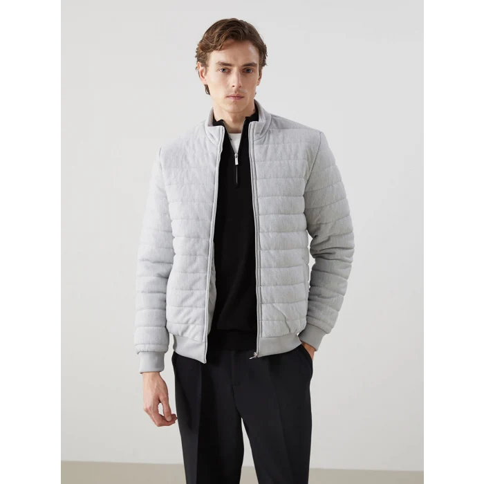 LCW Vision Gri Slim Fit Dik Yaka Erkek Mont