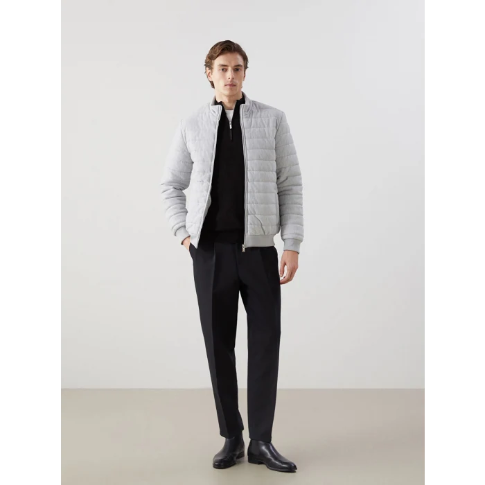 LCW Vision Gri Slim Fit Dik Yaka Erkek Mont