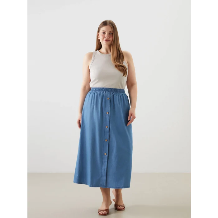 LCW Grace Mavi Beli Lastikli Kadın Jean Etek