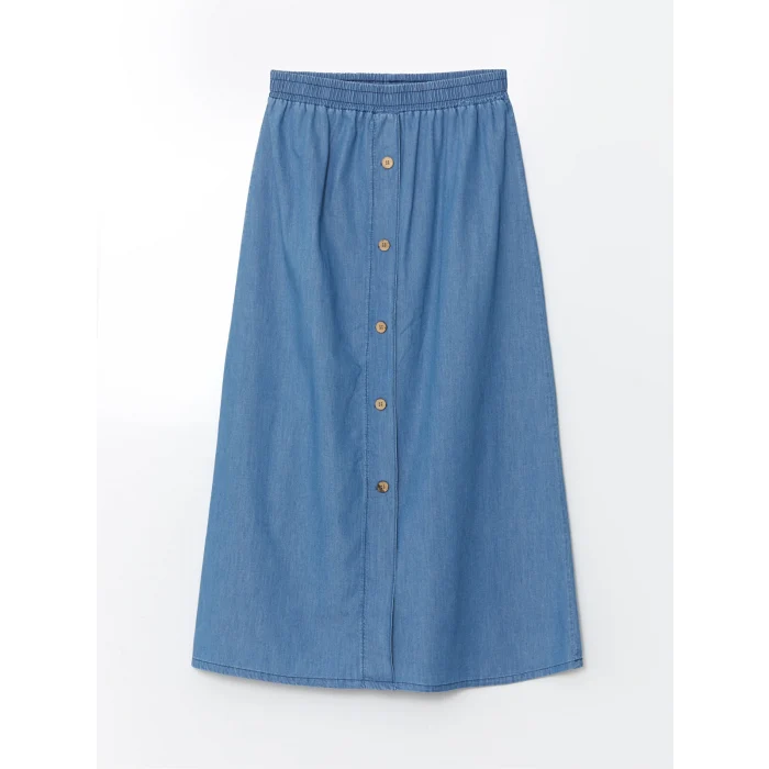 LCW Grace Mavi Beli Lastikli Kadın Jean Etek
