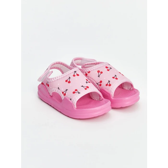 LCW STEPS Pembe Kiraz Baskılı Cırt Cırtlı Kız Bebek Sandalet