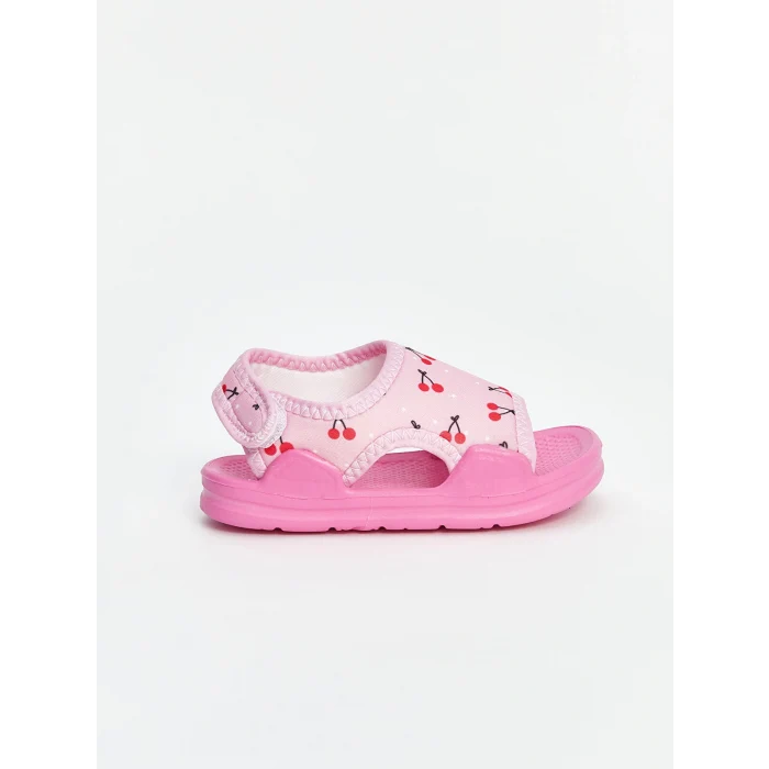 LCW STEPS Pembe Kiraz Baskılı Cırt Cırtlı Kız Bebek Sandalet