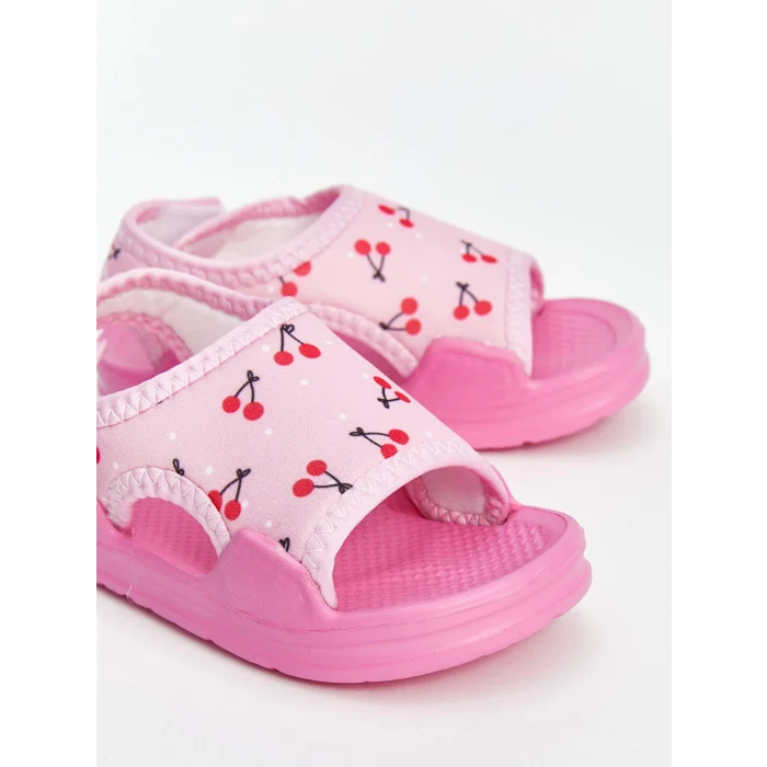 LCW STEPS Pembe Kiraz Baskılı Cırt Cırtlı Kız Bebek Sandalet