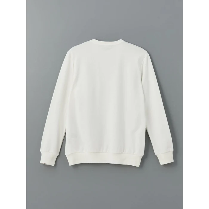 LCWAIKIKI Classic Ekru Bisiklet Yaka Uzun Kollu Baskılı Erkek Sweatshirt