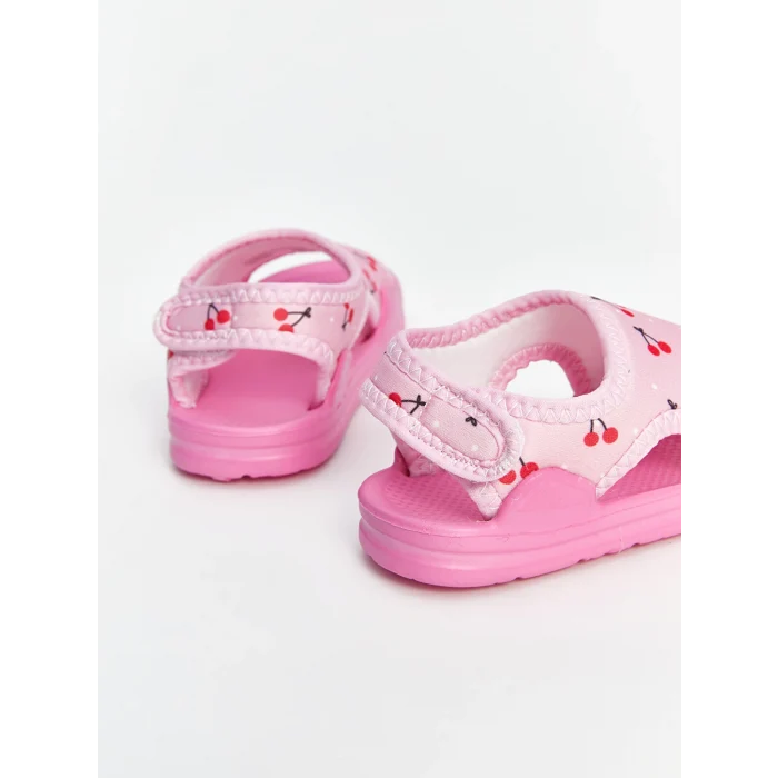 LCW STEPS Pembe Kiraz Baskılı Cırt Cırtlı Kız Bebek Sandalet