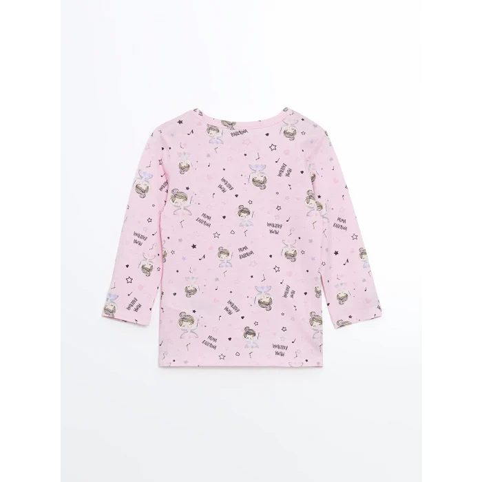 LCW Kids Pembe Bisiklet Yaka Baskılı Kız Çocuk Pijama Takımı