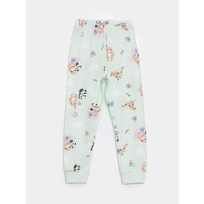 LCW Kids Sari Bisiklet Yaka Baskılı Kız Çocuk Pijama Takımı