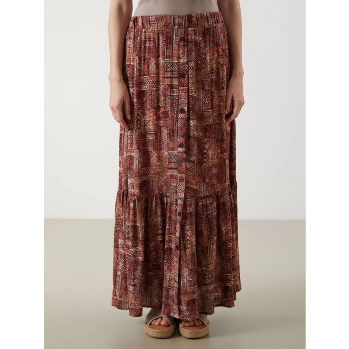 LCW Grace Kirmizi Beli Lastikli Çiçekli A Kesim Etek