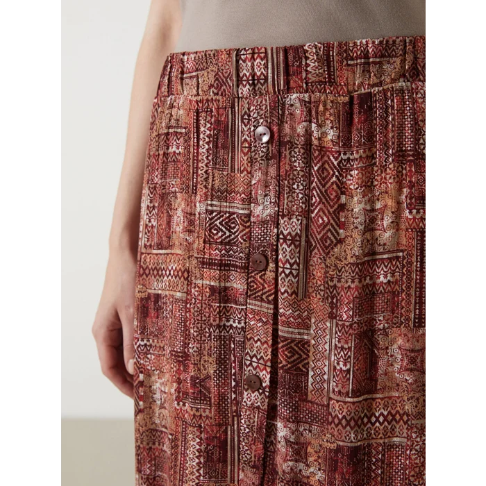 LCW Grace Kirmizi Beli Lastikli Çiçekli A Kesim Etek