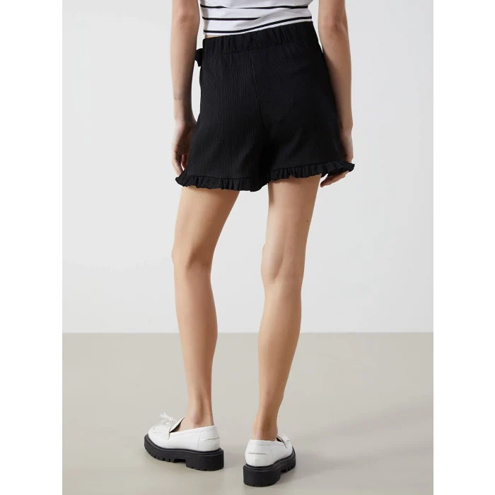 XSIDE Siyah Beli Lastikli Dokulu Kadın Şort Etek
