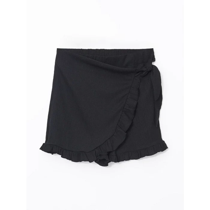 XSIDE Siyah Beli Lastikli Dokulu Kadın Şort Etek