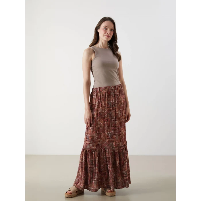 LCW Grace Kirmizi Beli Lastikli Çiçekli A Kesim Etek