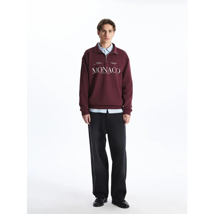 XSIDE Bordo Fermuarlı Dik Yaka Uzun Kollu Erkek Sweatshirt