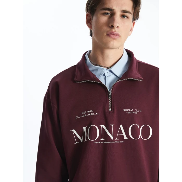 XSIDE Bordo Fermuarlı Dik Yaka Uzun Kollu Erkek Sweatshirt