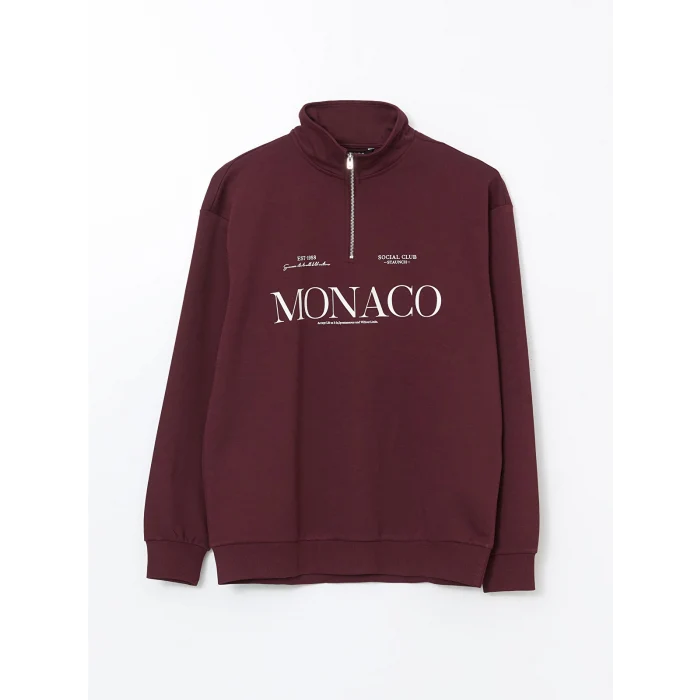 XSIDE Bordo Fermuarlı Dik Yaka Uzun Kollu Erkek Sweatshirt