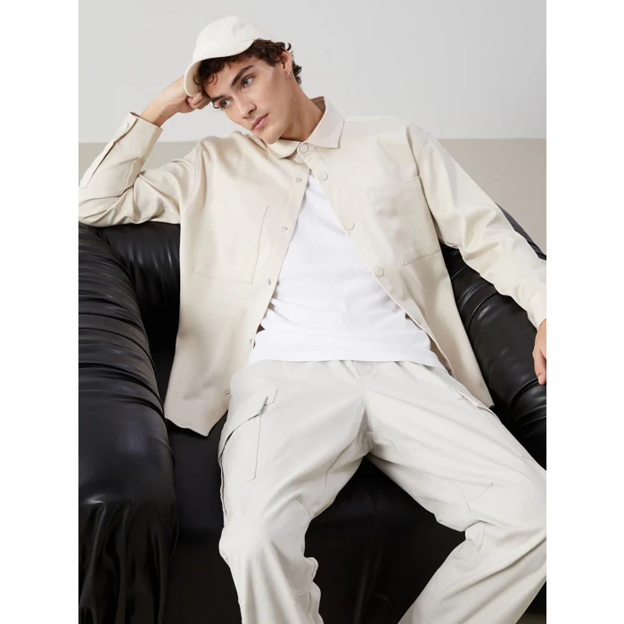 XSIDE Bej Rahat Kalıp Uzun Kollu Erkek Gömlek Ceket