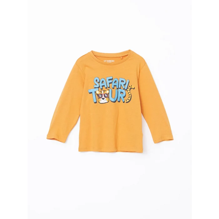 LCW Kids Turuncu Bisiklet Yaka Baskılı Erkek Çocuk Pijama Takım