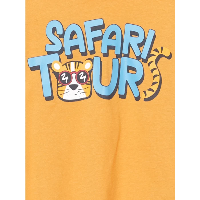 LCW Kids Turuncu Bisiklet Yaka Baskılı Erkek Çocuk Pijama Takım