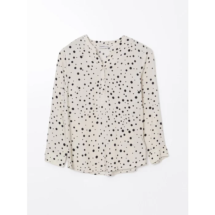 LCW Grace Bej Kaçık Yaka Desenli Kadın Bluz