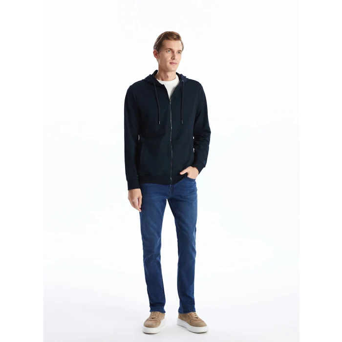 LCWAIKIKI Basic Lacivert Kapüşonlu Uzun Kollu Erkek Fermuarlı Sweatshirt