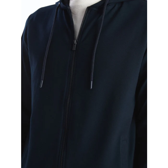 LCWAIKIKI Basic Lacivert Kapüşonlu Uzun Kollu Erkek Fermuarlı Sweatshirt