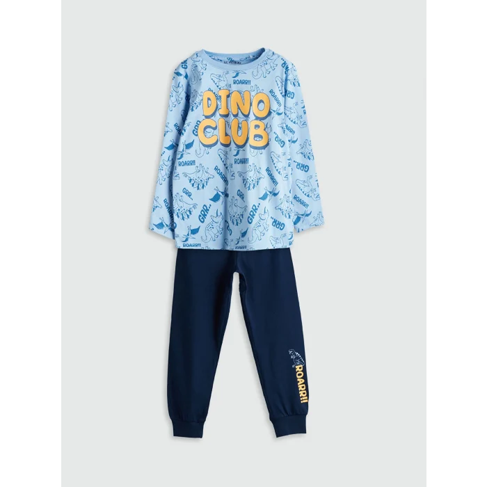 LCW Kids Mavi Bisiklet Yaka Erkek Çocuk Pijama Takımı