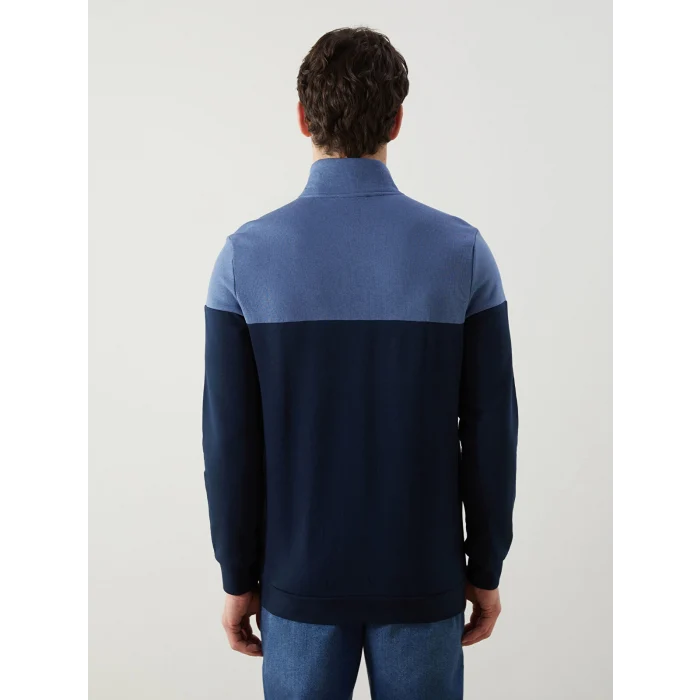 LCWAIKIKI Classic Lacivert Dik Yaka Uzun Kollu Renk Bloklu Erkek Sweatshirt