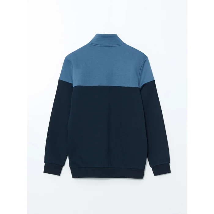 LCWAIKIKI Classic Lacivert Dik Yaka Uzun Kollu Renk Bloklu Erkek Sweatshirt