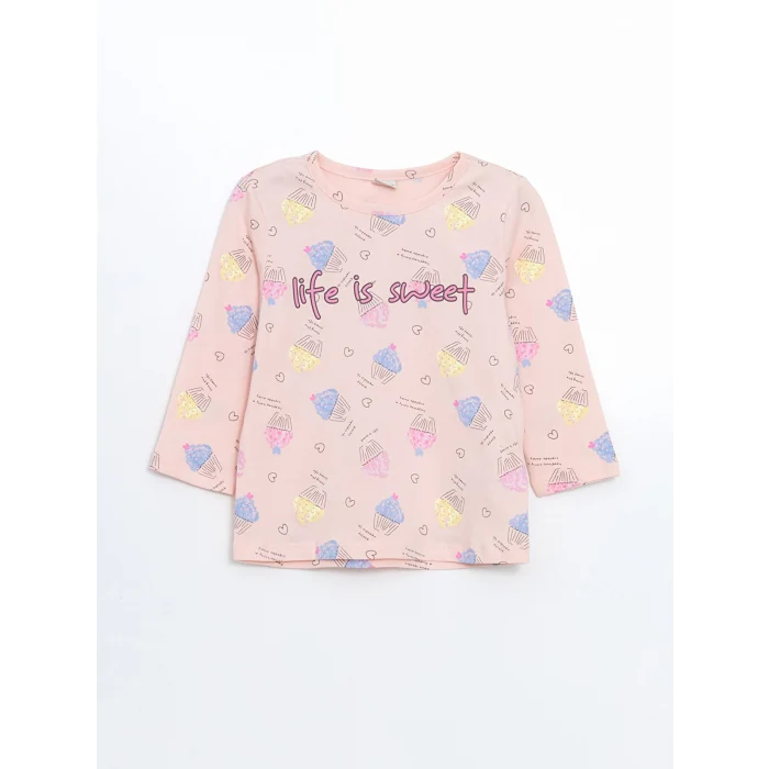LCW Kids Pembe Bisiklet Yaka Baskılı Kız Çocuk Pijama Takımı