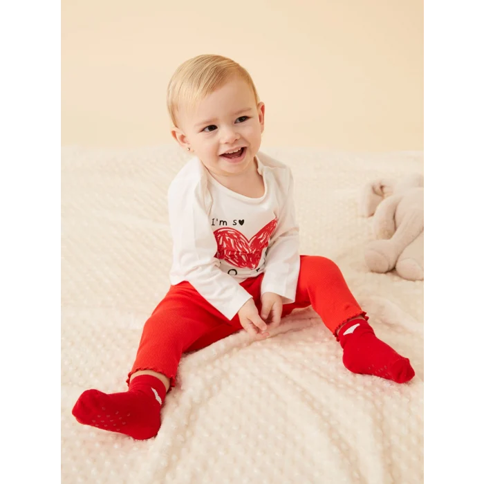 LCW baby Ekru Bisiklet Yaka Kız Bebek Pijama Takımı