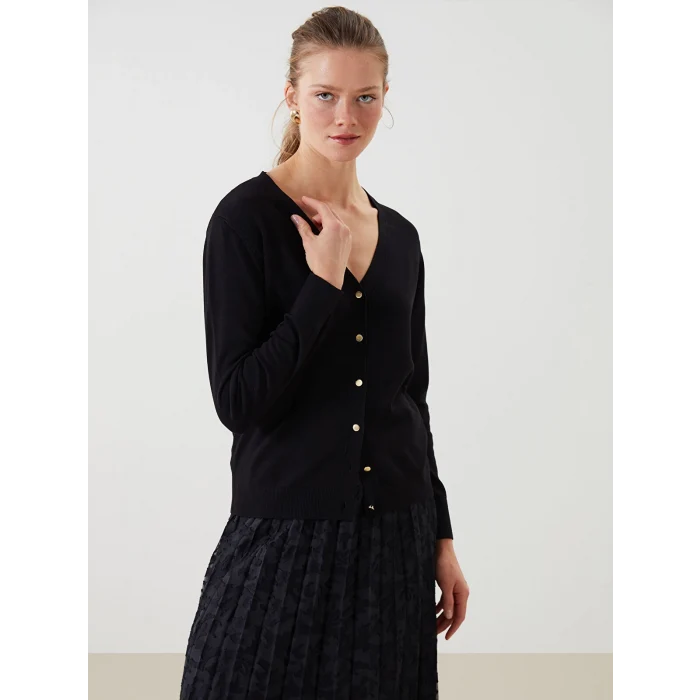 LCWAIKIKI Classic Siyah V Yaka Kadın Triko Hırka