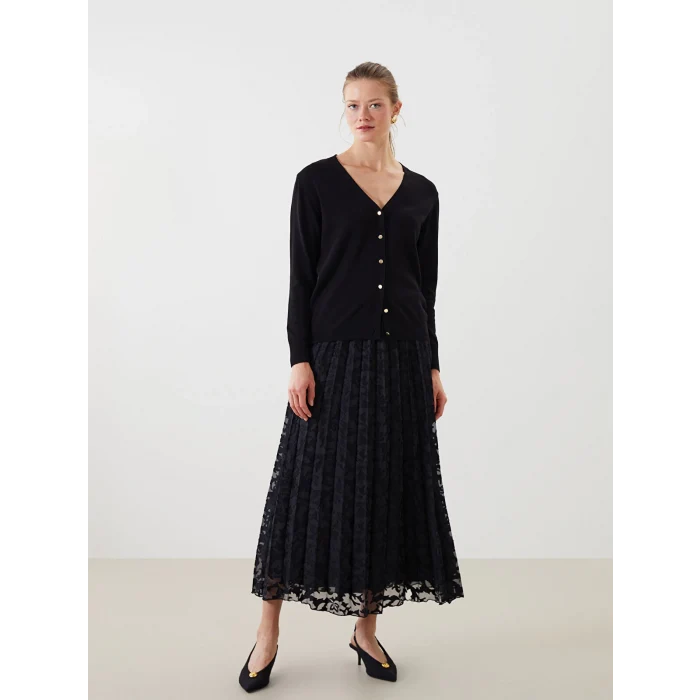 LCWAIKIKI Classic Siyah V Yaka Kadın Triko Hırka