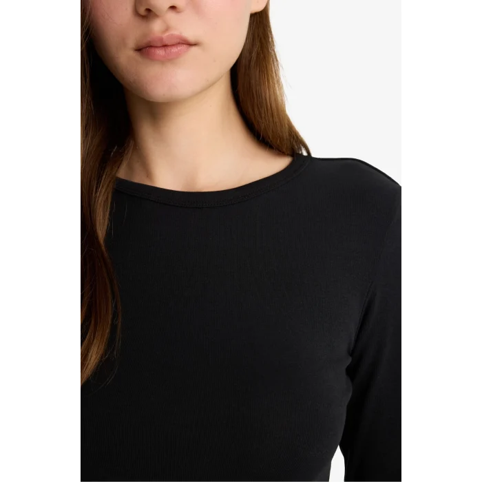 Defacto E7797 Siyah Coool Fitted Basic Düz Ribana Uzun Kollu Tişört