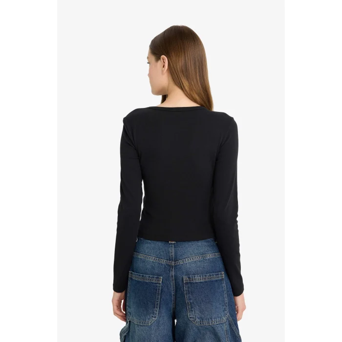 Defacto E7797 Siyah Coool Fitted Basic Düz Ribana Uzun Kollu Tişört