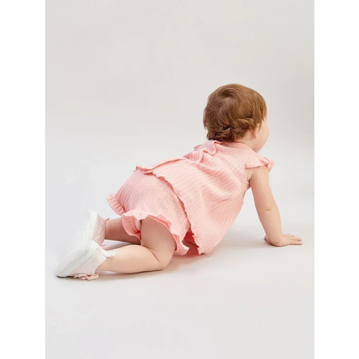 LCW baby Pembe Bisiklet Yaka Dokulu Kız Bebek Bluz ve Şort 2li