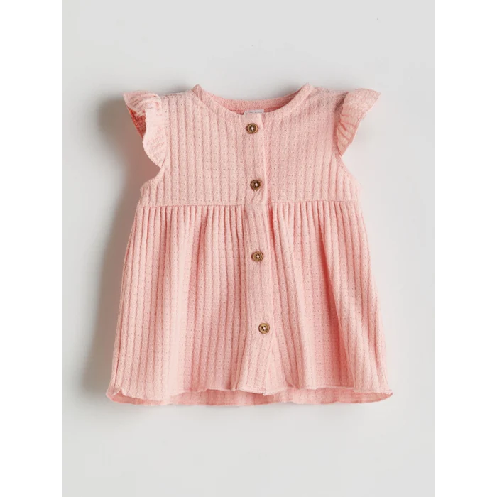 LCW baby Pembe Bisiklet Yaka Dokulu Kız Bebek Bluz ve Şort 2li