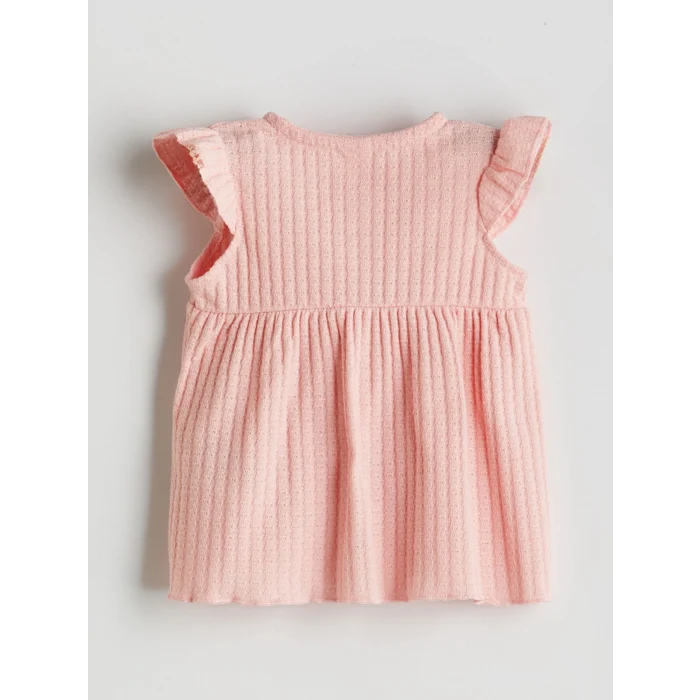 LCW baby Pembe Bisiklet Yaka Dokulu Kız Bebek Bluz ve Şort 2li