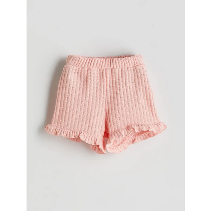 LCW baby Pembe Bisiklet Yaka Dokulu Kız Bebek Bluz ve Şort 2li