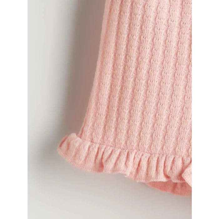 LCW baby Pembe Bisiklet Yaka Dokulu Kız Bebek Bluz ve Şort 2li