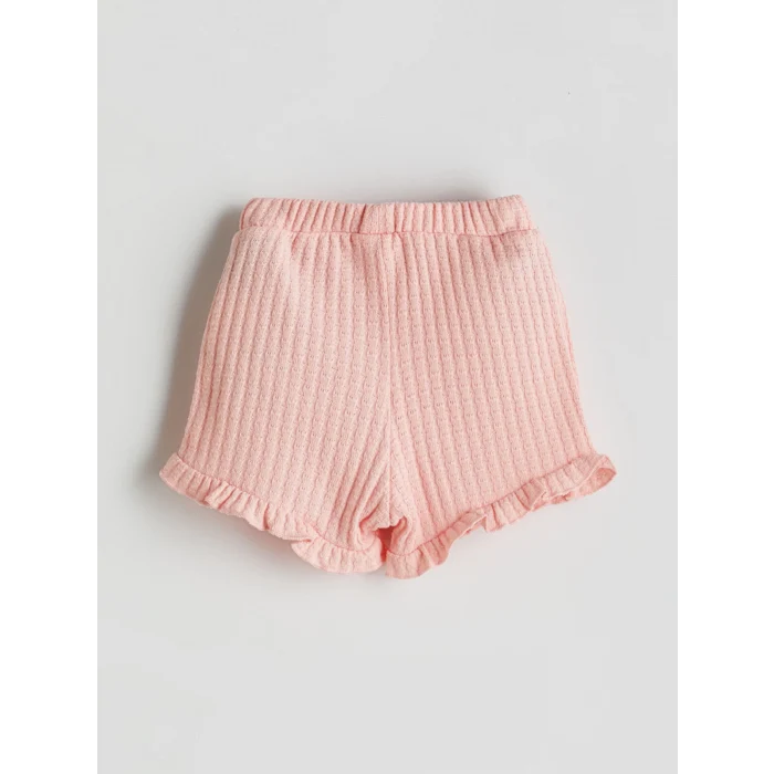 LCW baby Pembe Bisiklet Yaka Dokulu Kız Bebek Bluz ve Şort 2li